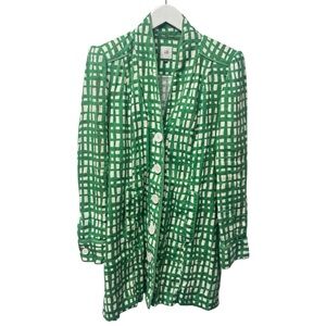 CAbi Green Grid Print Jacket Linen Blend Button Front Size Small